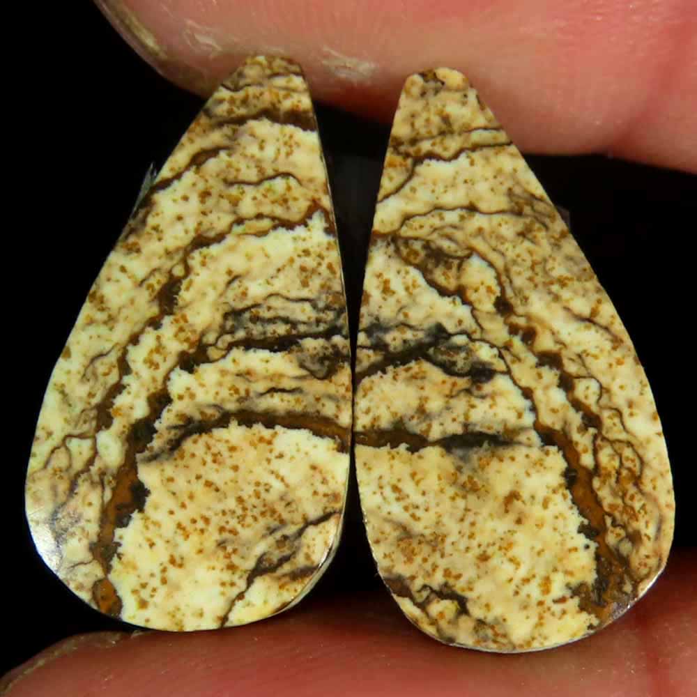 12.75Cts.100%Natural Super Picture Jasper Pair Pear Cab 10x20x4mm Top Gemstone