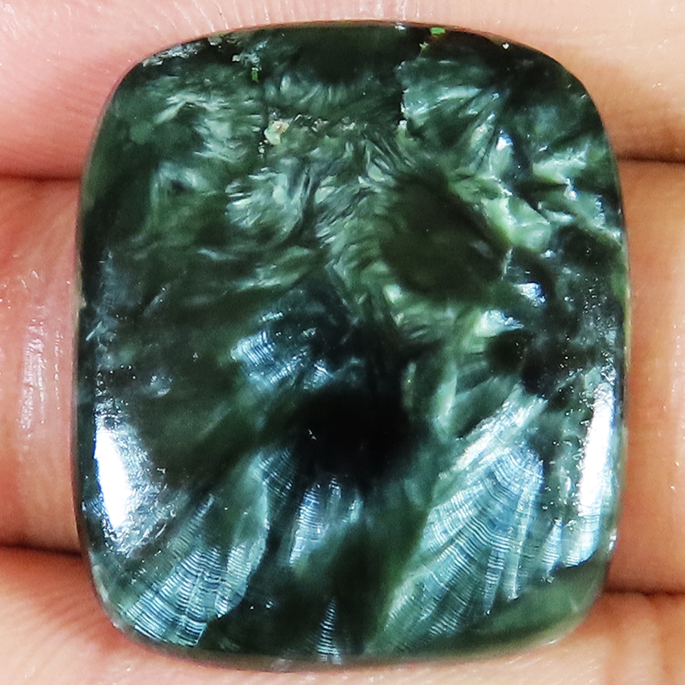 Pierre Séraphinite Naturelle - Cabochon Coussin 44.06 Carats, Vert à Reflets - Inde, Excellente Taille