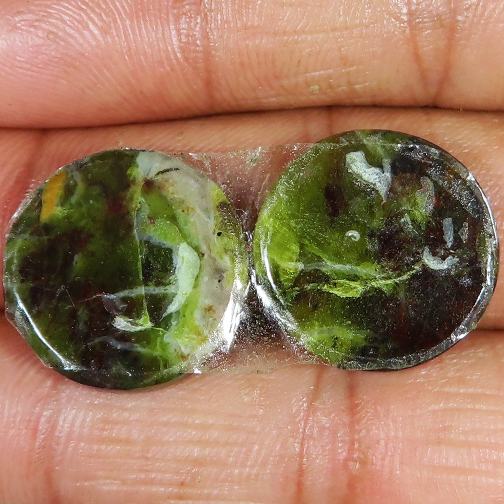 Natürliches Grün Opal Paar Rund Cabochon Lose Edelstein 24.50 Karat (19x19x03 MM - Bild 2 von 7