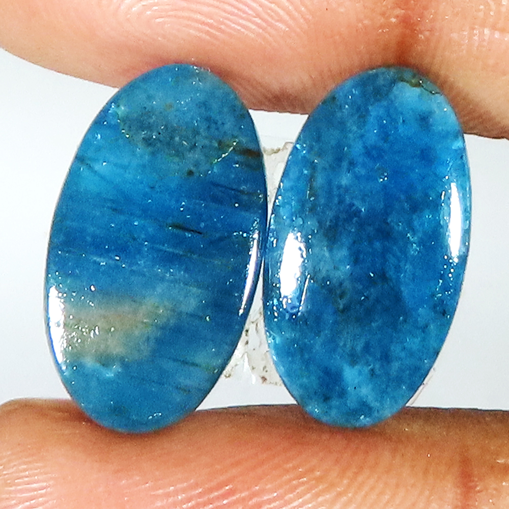 NATURAL APATITE PAIR 18.55 Carat. (10 x 19 x 04 mm) OVAL CABOCHON LOOSE GEMSTONE
